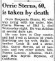 Orrie Sterns, 60, is taken by death