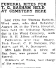 FUNERAL RITES FOR T. G. BASHAM HELD AT CEMETERY HERE
